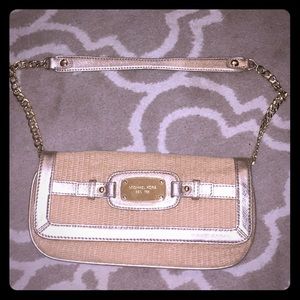 Michael Kors Straw and Gold Metal Clutch